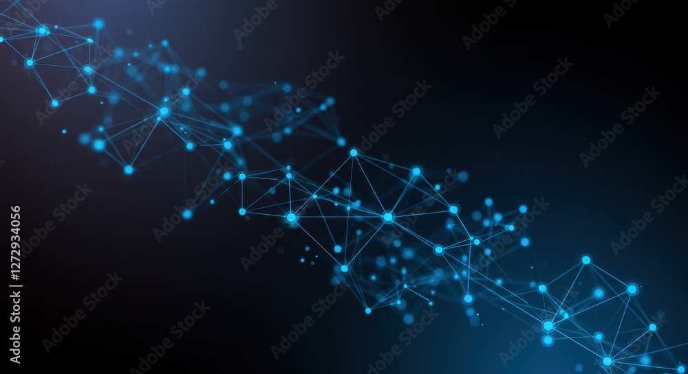 Poster a futuristic representation of a digital network with interconnected nodes and glowing blue lines