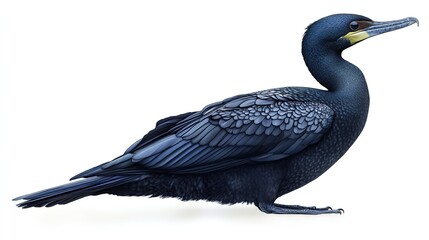 Fototapeta premium great cormorant bird with detailed feathers in profile view isolated on a transparent background for nature and wildlife design projects