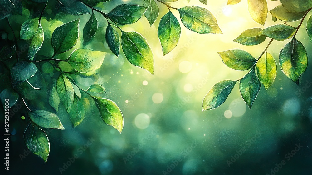 Poster green blurred bokeh background illustration featuring soft light effects for serene and tranquil vis
