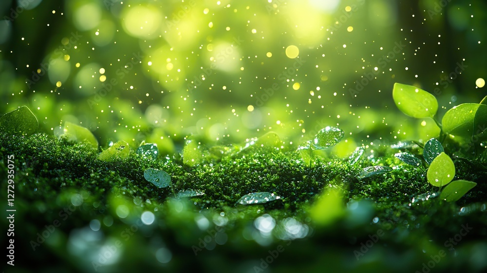 Aufkleber green blurred bokeh background illustration featuring soft light effects for serene and tranquil vis