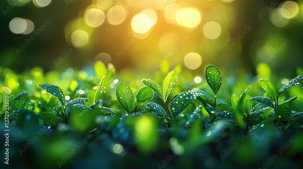 Poster green bokeh abstract light background with sunny nature elements for fresh and vibrant design projec
