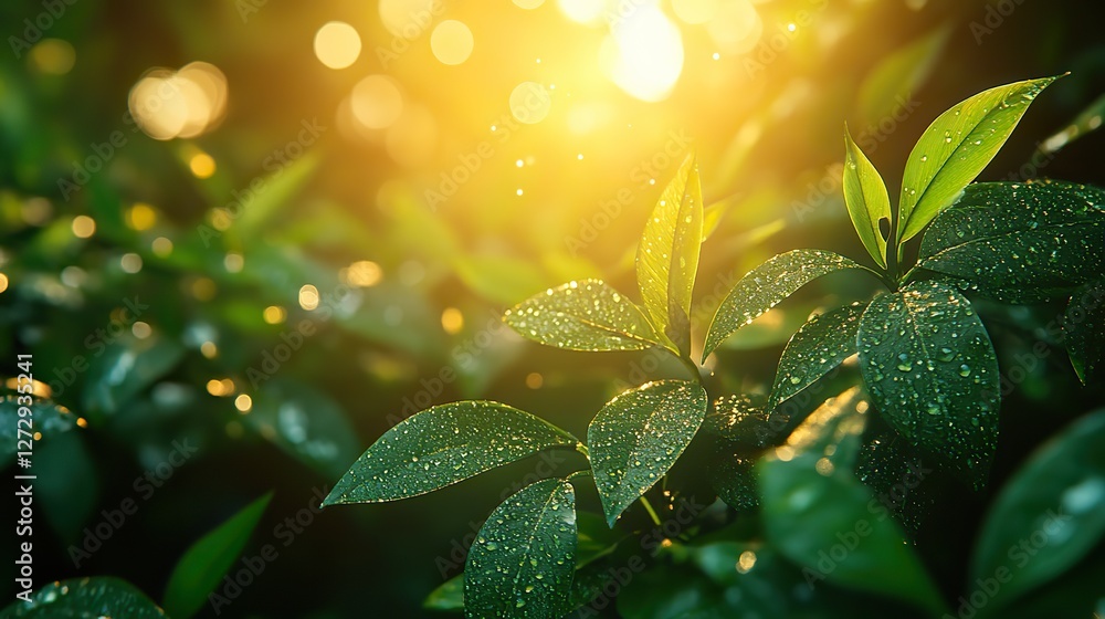 Aufkleber green bokeh abstract light background with sunny nature elements for fresh and vibrant design projec