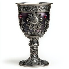 antique decorative silver goblet with a royal crest