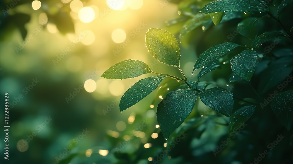 Poster green bokeh background with soft light effects ideal for fresh and tranquil design projects featurin