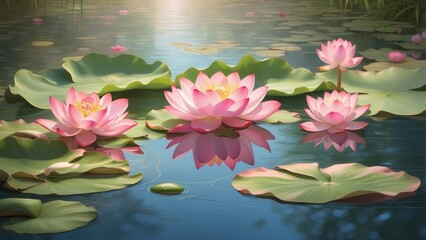 Beautiful lotus flower blossoming in the garden pond following a soothing rainfall