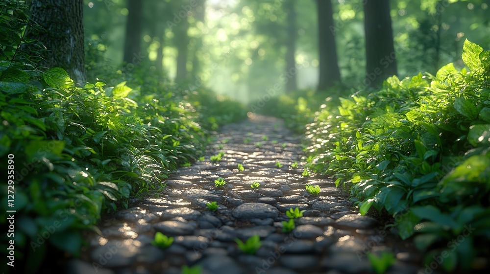 Poster green bokeh in forest with soft light effects for serene and natural design projects and vibrant out