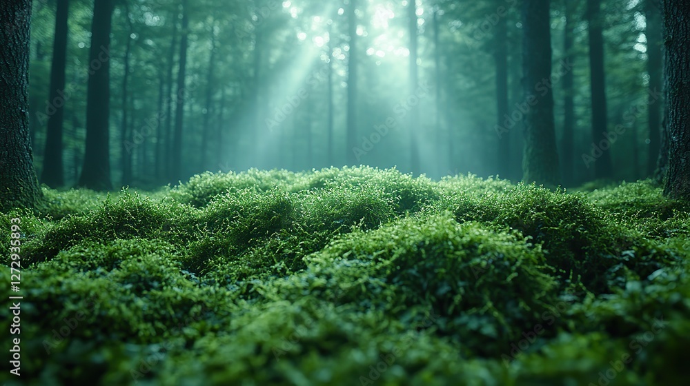 Poster green bokeh in forest with soft light effects for serene and natural design projects and vibrant out