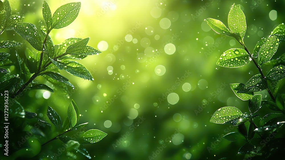 Poster green bokeh nature abstract background vector illustration with soft light effects for fresh and ser