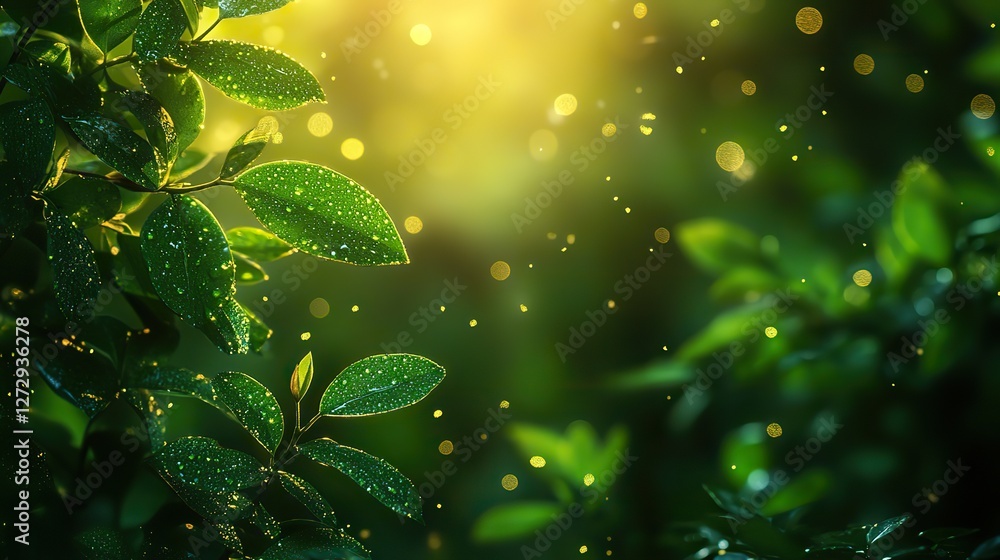 Poster green bokeh textured plain background with soft light effects for nature themed design projects idea
