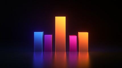 A vibrant D financial bar graph with glowing bars on a dark background, showcasing positive business growth and market performance.