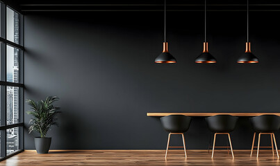Modern black bar, city view