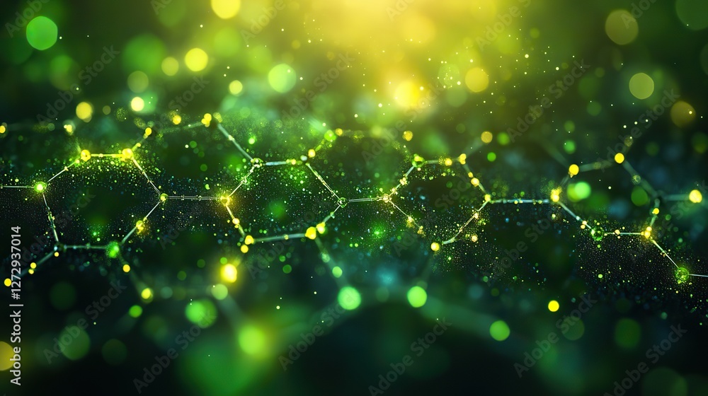 Poster green hexagonal pattern on abstract background vector illustration of molecular structure and commun