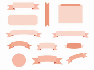 A collection of minimalist design elements featuring various banners, ribbons, and shapes in soft pastel peach tones, perfect for digital projects and graphic design.