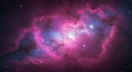 Fototapeta premium A vivid colorful depiction of a cosmic nebula with vibrant shades of pink, purple and blue interspersed with sparkling stars
