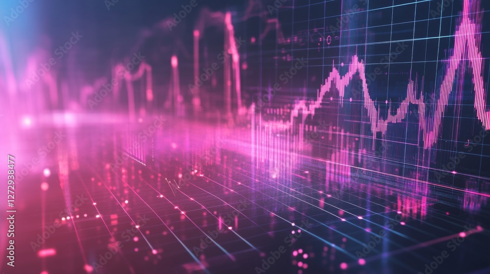 Fototapete digital financial graphs and line charts overlaid on a futuristic background, representing data anal