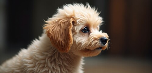 A charming close-up of a fluffy puppy with expressive eyes. Perfect for pet care, adoption campaigns, or any animal-related marketing.