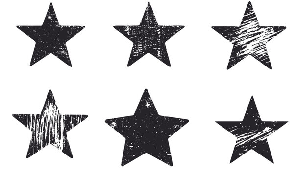 Hand-Drawn Grunge Star Icons Set — Minimalist Vector for Creative Designs