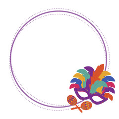 Vector frame for carnival with place for text, round concept with colorful mask. Flat style illustration