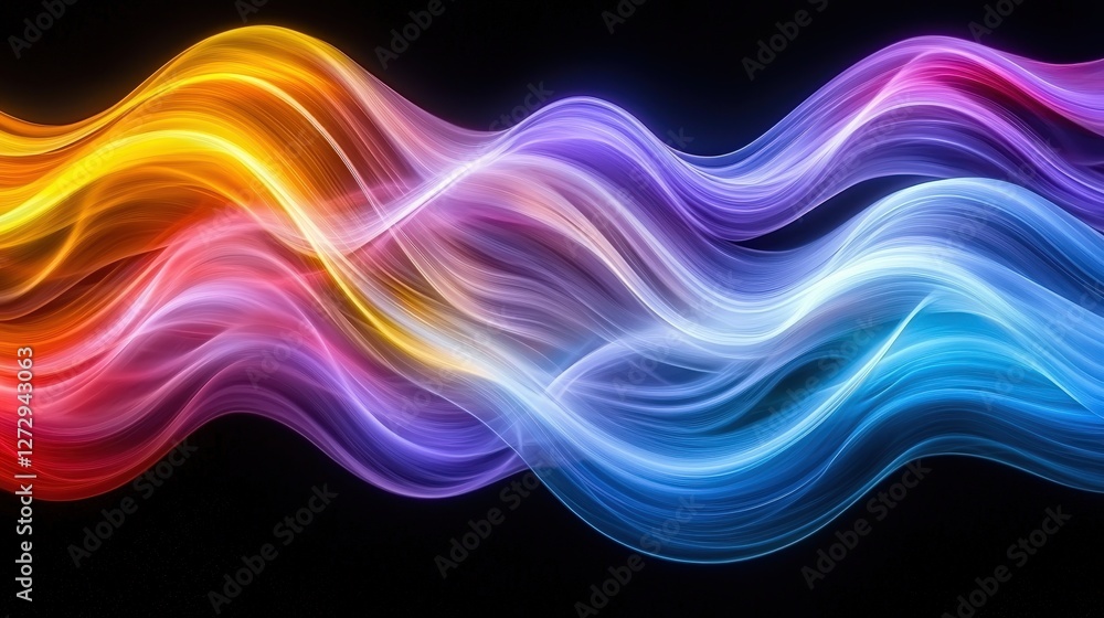 Poster elegant abstract wave lines on a deep black background creating a flowing visual melody