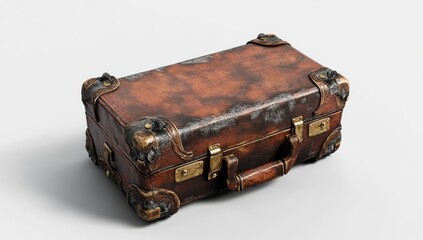 Aged Leather Suitcase on Light Background