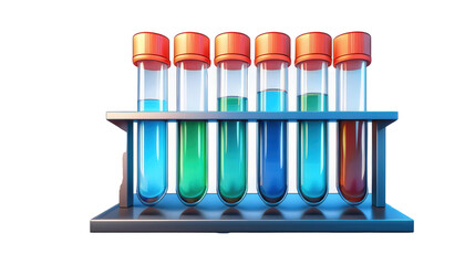 Test Tubes in a Rack 3D Cartoon Style Illustration on White Background