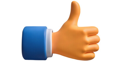 Thumbs Up Like Icon 3D Cartoon Style Illustration on White Background