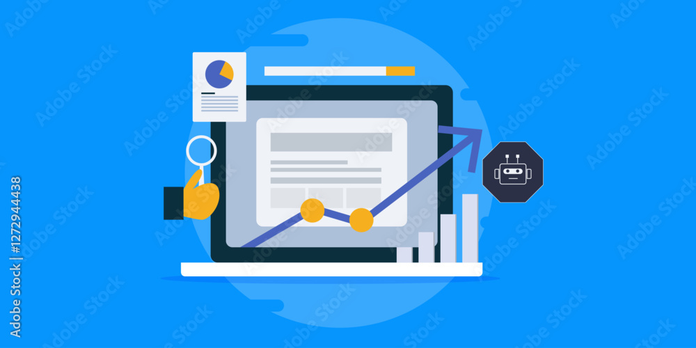 Poster digital business growth using ai technology, company revenue graph moving upward, monitoring sales c