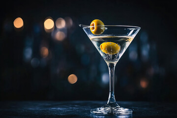 Classic Martini Cocktail with Olive &ndash; Moody Dark Background