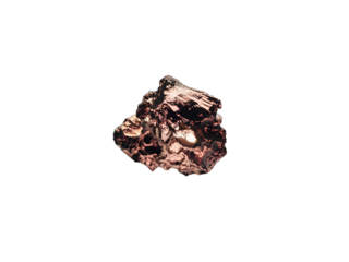 native pure red copper mineral closeup isolated on white background