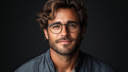 Obraz premium handsome young brunette man wearing eyeglasses and shirt isolated on transparent background for professional and casual use in design projects