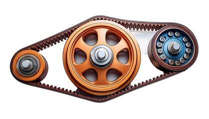 Timing Belt and Pulley System 3D Cartoon Style Illustration on White Background