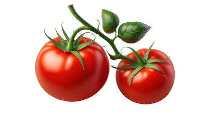 Tomato on Vine 3D Cartoon Style Illustration on White Background
