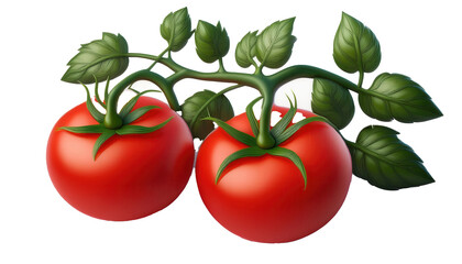 Tomato on Vine 3D Cartoon Style Illustration on White Background