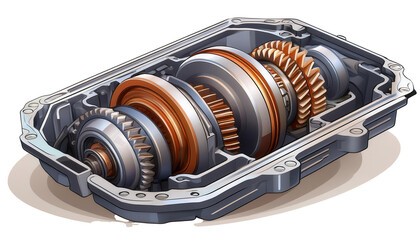 Transmission Gearbox with Open View 3D Cartoon Style Illustration on White Background