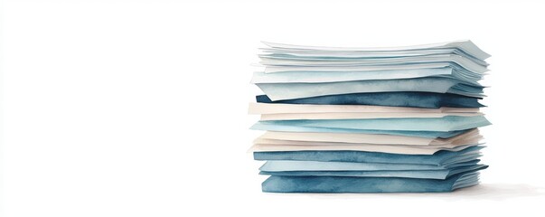 Corporate Lending Documents Stack Watercolor Illustration, Clipart on White Background