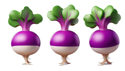 Turnip with Purple Top 3D Cartoon Style Illustration on White Background