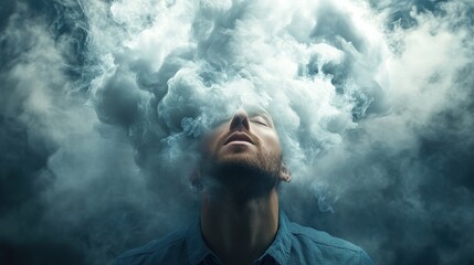 Fototapeta premium Surrender to the Clouds: A Man Enveloped in Ethereal Smoke