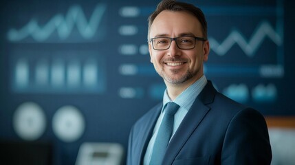 A professional and modern Facebook page photo for an accounting firm. The design features the company name in sleek, bold typography at the center. The background is a gradient of deep blue and gray, 