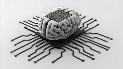 Brain-computer interface technology concept with integrated circuit