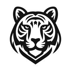 Vector flat logo of a tiger face, tiger icon. Linear style sign isolated on white background. Vector illustration, 