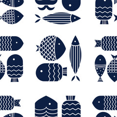 Seamless pattern of line ornamental fish.Vector.  Kids  background. Can be used in textile industry, paper, background, scrapbooking.
