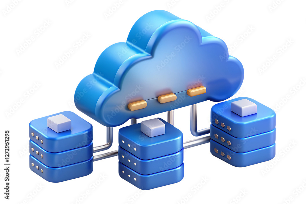 Fototapete 3D Render of Cloud Computing System with Servers and Data Storage