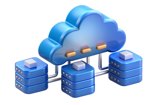 3D Render of Cloud Computing System with Servers and Data Storage