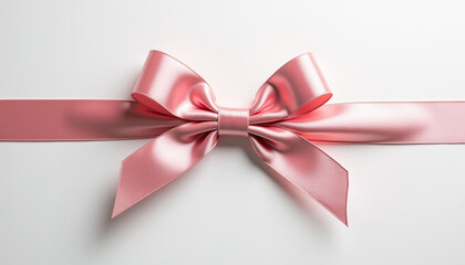 Pink satin ribbon bow on white background