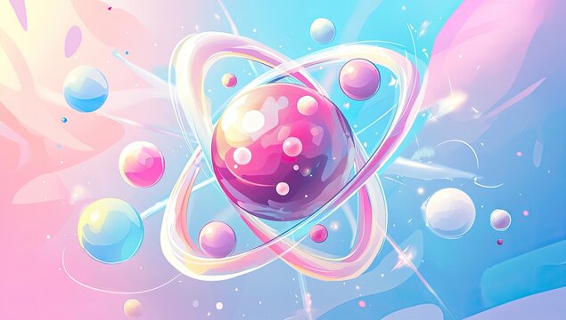 Cute atom illustration in pastel space