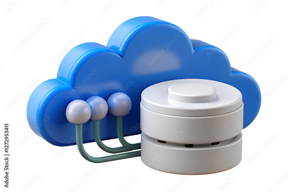 Poster 3d render of cloud computing system with database connection