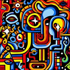 Obraz premium Psychedelic Neotribal Symbolic Artistic Abstract Overlays
