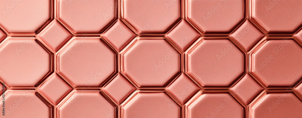 Poster textured rose gold metallic background with geometric octagonal patterns
