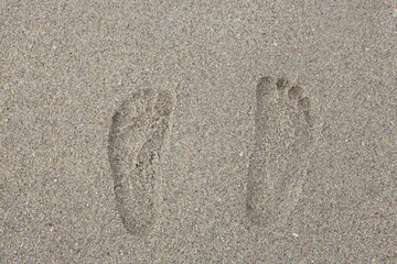 Shaped adult men footprint on white sand