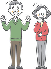 ビックリするシニア夫婦　全身　ベクター